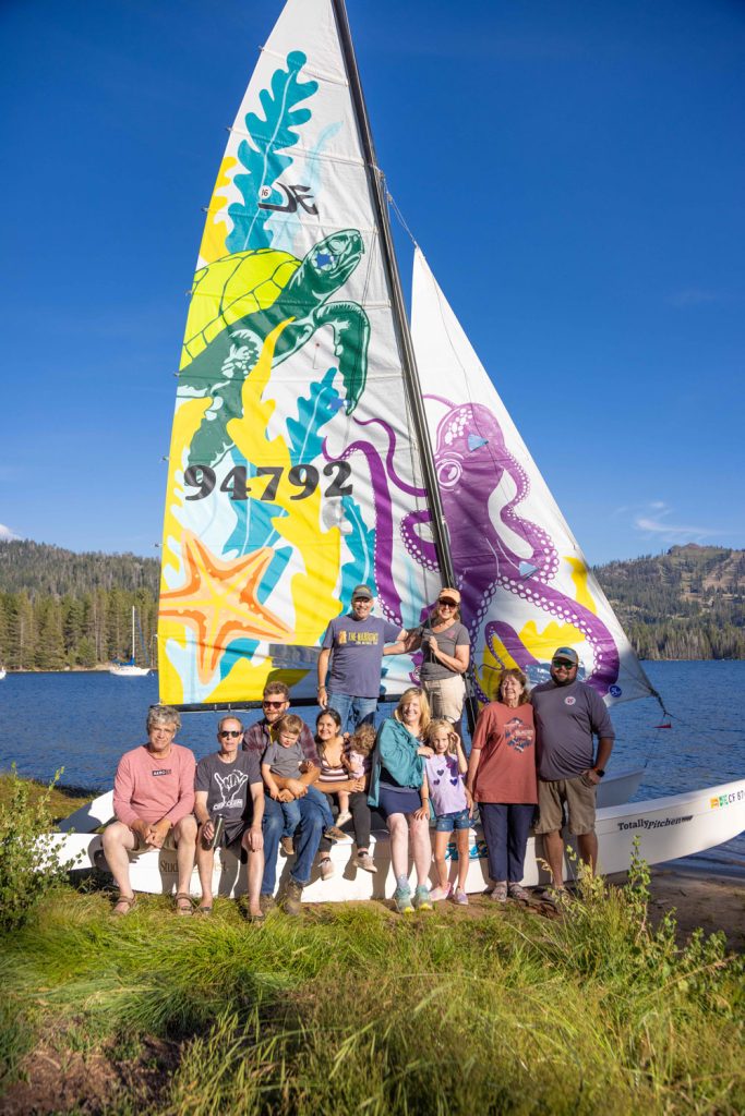 Custom Sail Designer - Hobie 16 - Huntington Lake, CA - Sailing fun - Graphic Design - Underwater scene - Octopus - starfish - Sea Turtle - Sea Kelp - large scale projects- Studio 101 West Design & Marketing - Deborah Swanson - Sailor Girl