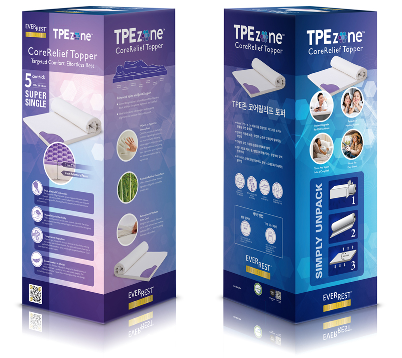 Mattress Topper Box Art - Packaging Design - GDUSA Packaging Design Award Winner 2026 - Studio 101 West Design & Marketing - Atascadero, CA - Design Firm