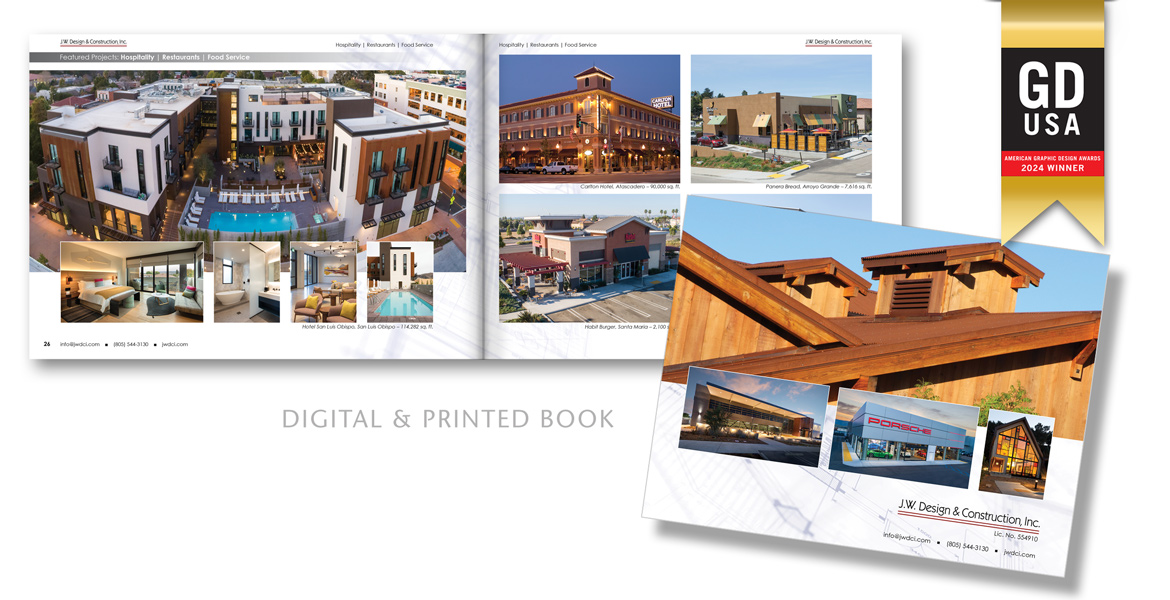 Award Winning Digital Book Design - Construction Company Portfolio Digital Design - Graphic Design USA Awards Winner - GDUSA American Graphic Design 2024 Winner - Central Coast of CA Graphic Designer- Studio 101 West Marketing and Design