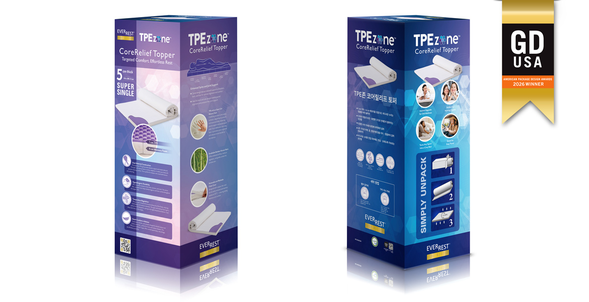 Award Winning Packaging Design - Mattress Topper Box Design - Graphic Design USA 2026 Awards Winner - GDUSA American Graphic Design 2026 Winner - Graphic Design Near me in Atascadero, CA - Graphic Designer- Studio 101 West Marketing and Design